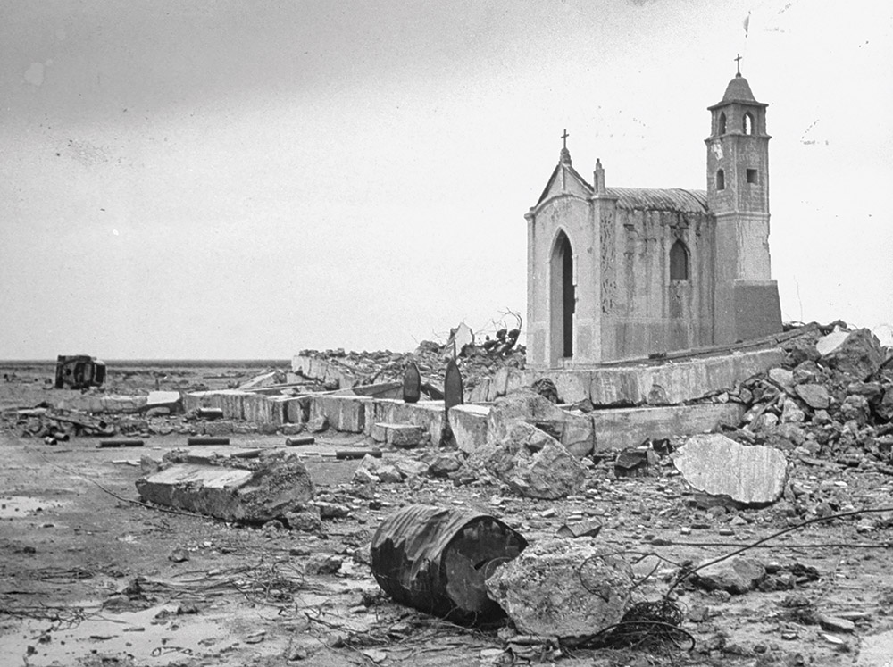 Partially destroyed chapel outside of Tobruk, Libya, 1942.